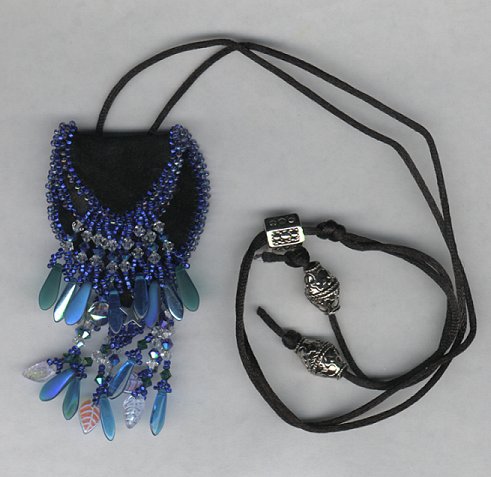 tulip amulet bag in leather and beads by Black Feather