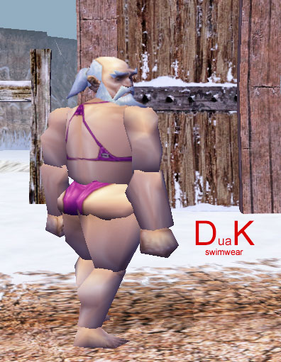 DuaK swimwear ad featuring Thalgar the dwarf!!!